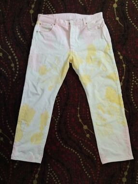Levi's White Jeans with Yellow Tie-Dye Accents